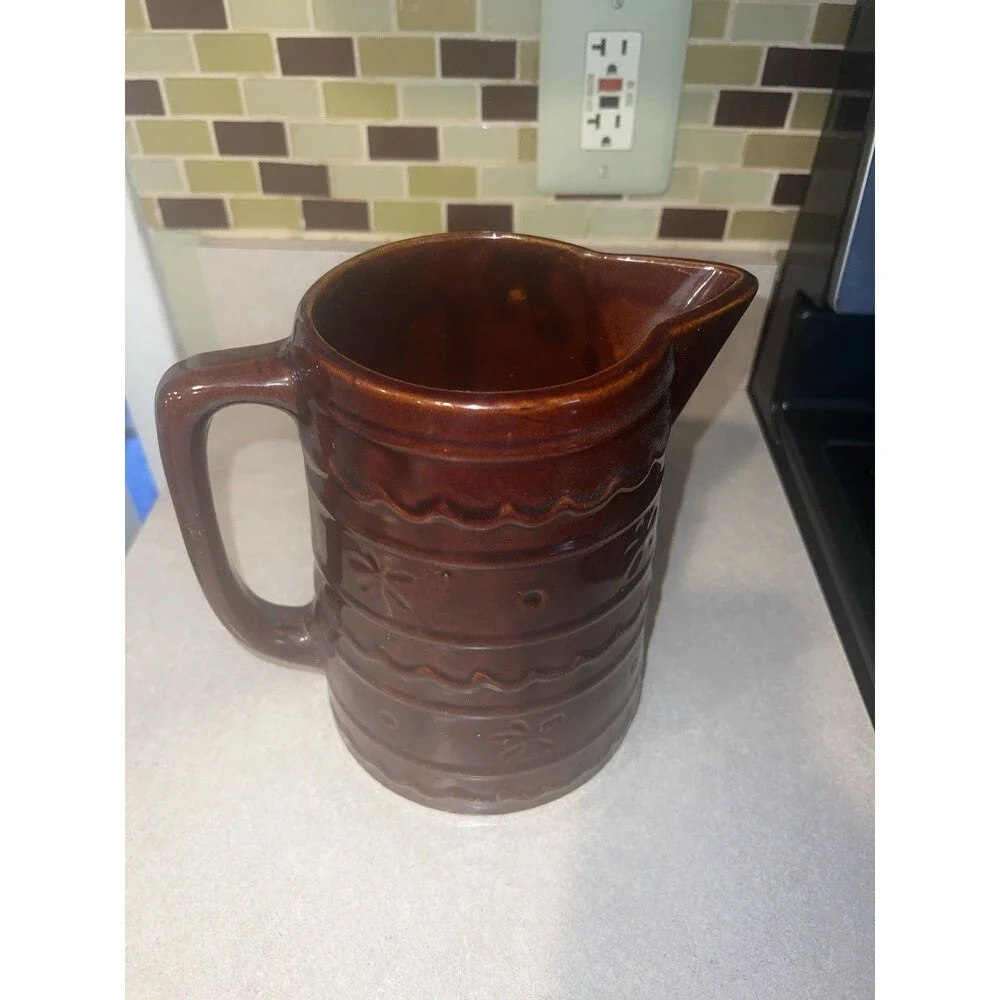 MAR-CREST Oven-Proof STONEWARE PITCHER 2 Qt Brown Pottery Farmhouse Vintage